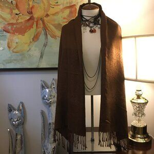 Large Hazlenut Brown Paisley Pattern Cashmere Shawl Scarf